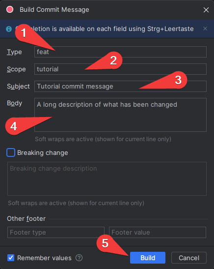Build Commit Message PopUp